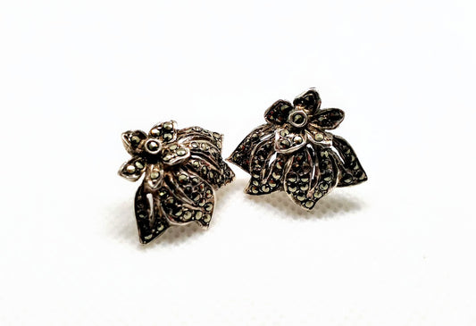 Vintage sterling Silver & marcasite stud earrings - converted from screw on style