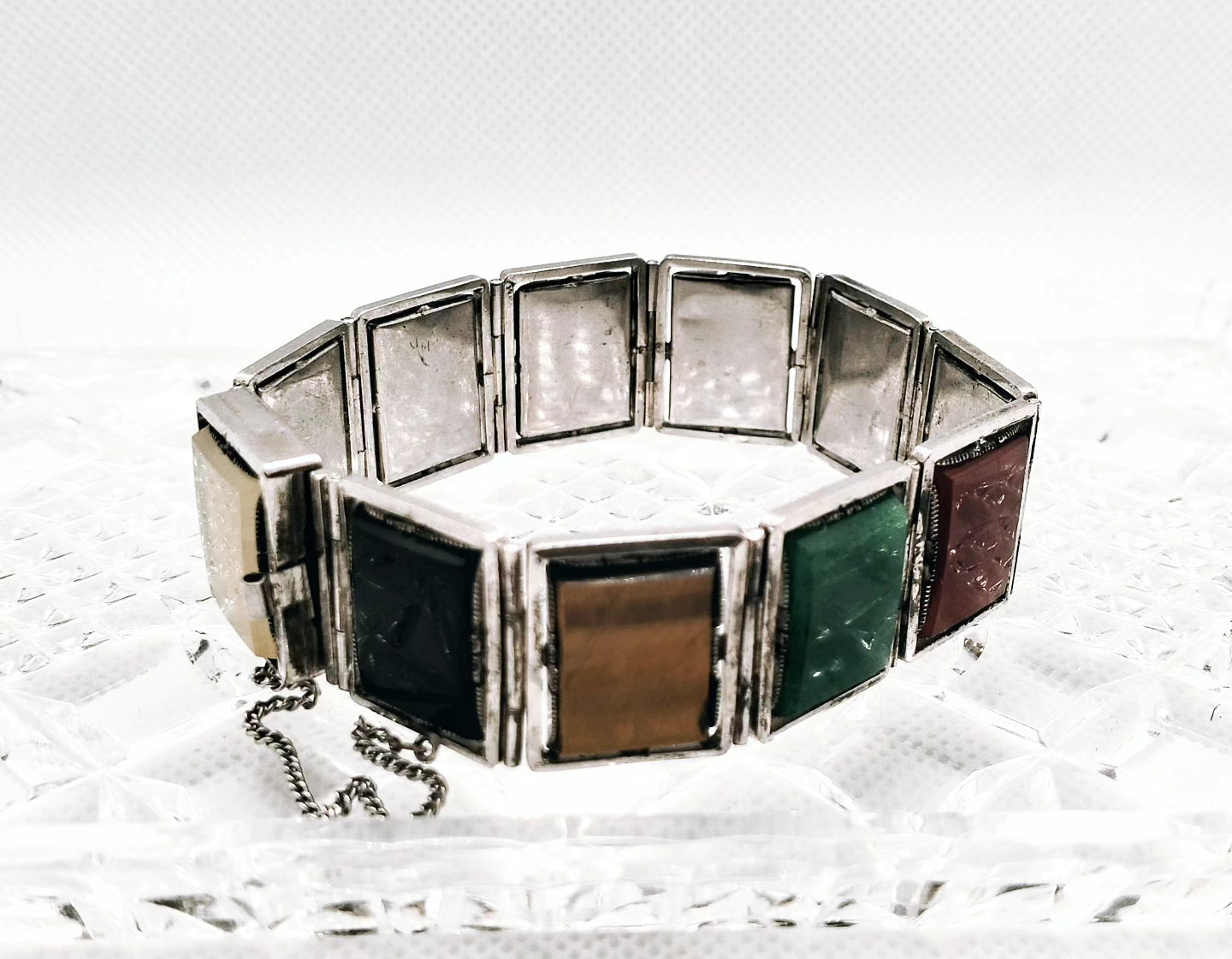 Vintage multi gemstone sterling silver bracelet