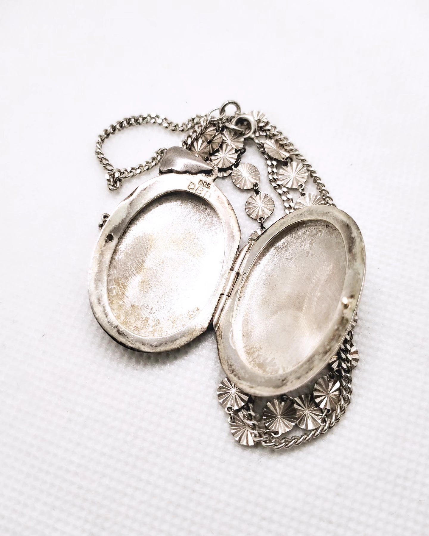 Vintage engraved locket with handmade mixed style chain