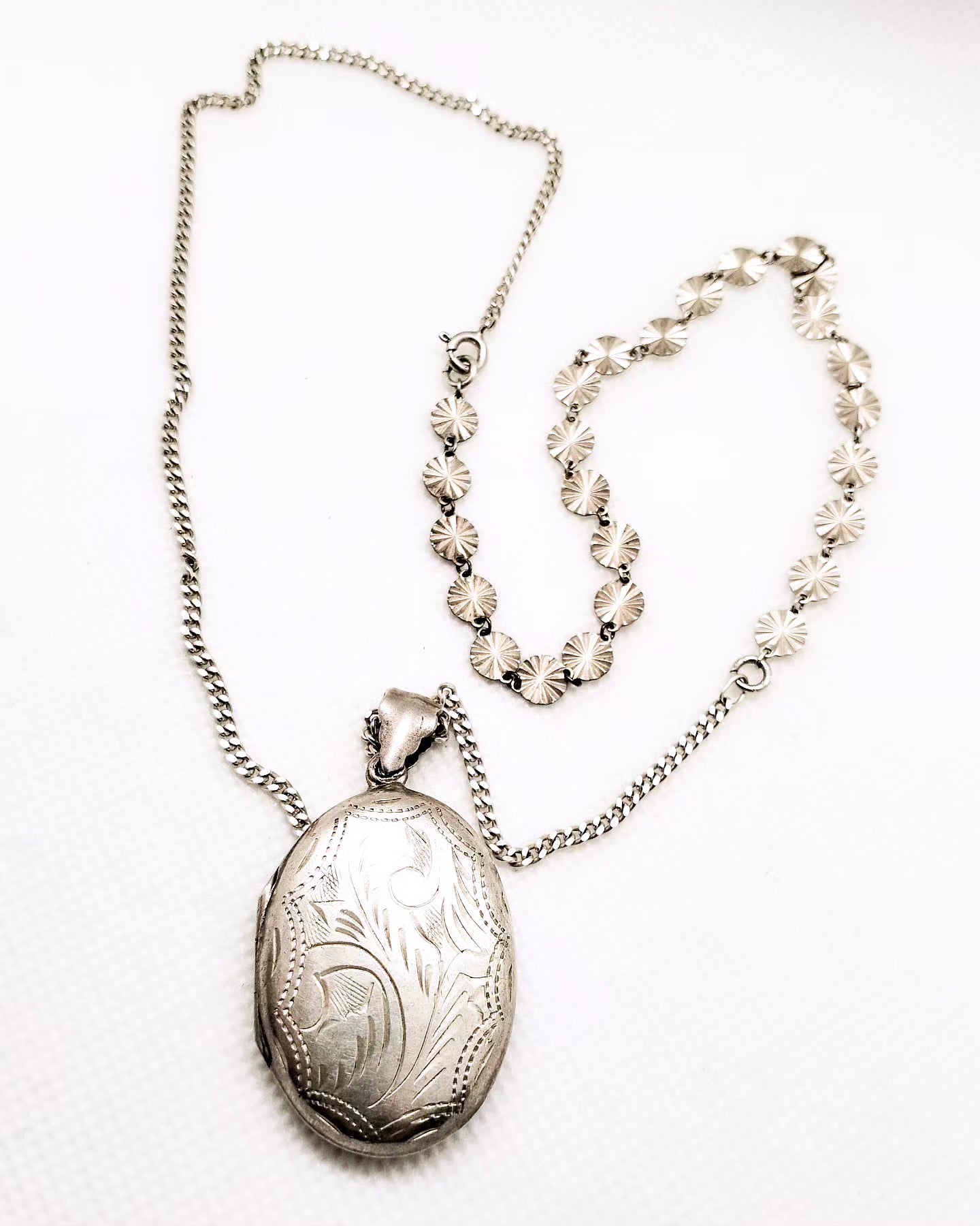 Vintage engraved locket with handmade mixed style chain