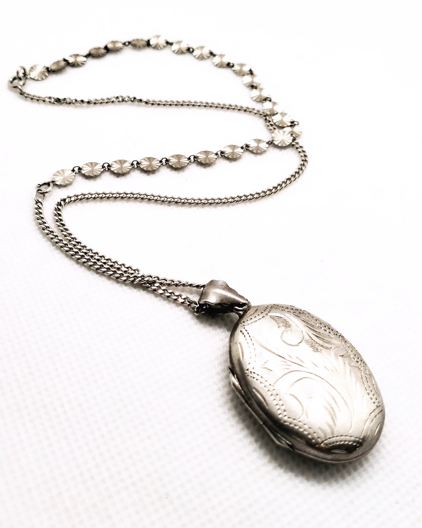 Vintage engraved locket with handmade mixed style chain