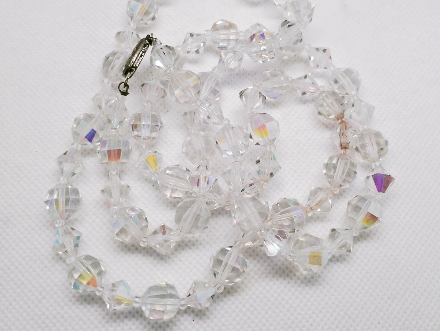 Vintage Aurora Borealis glass bead necklace (longer length)