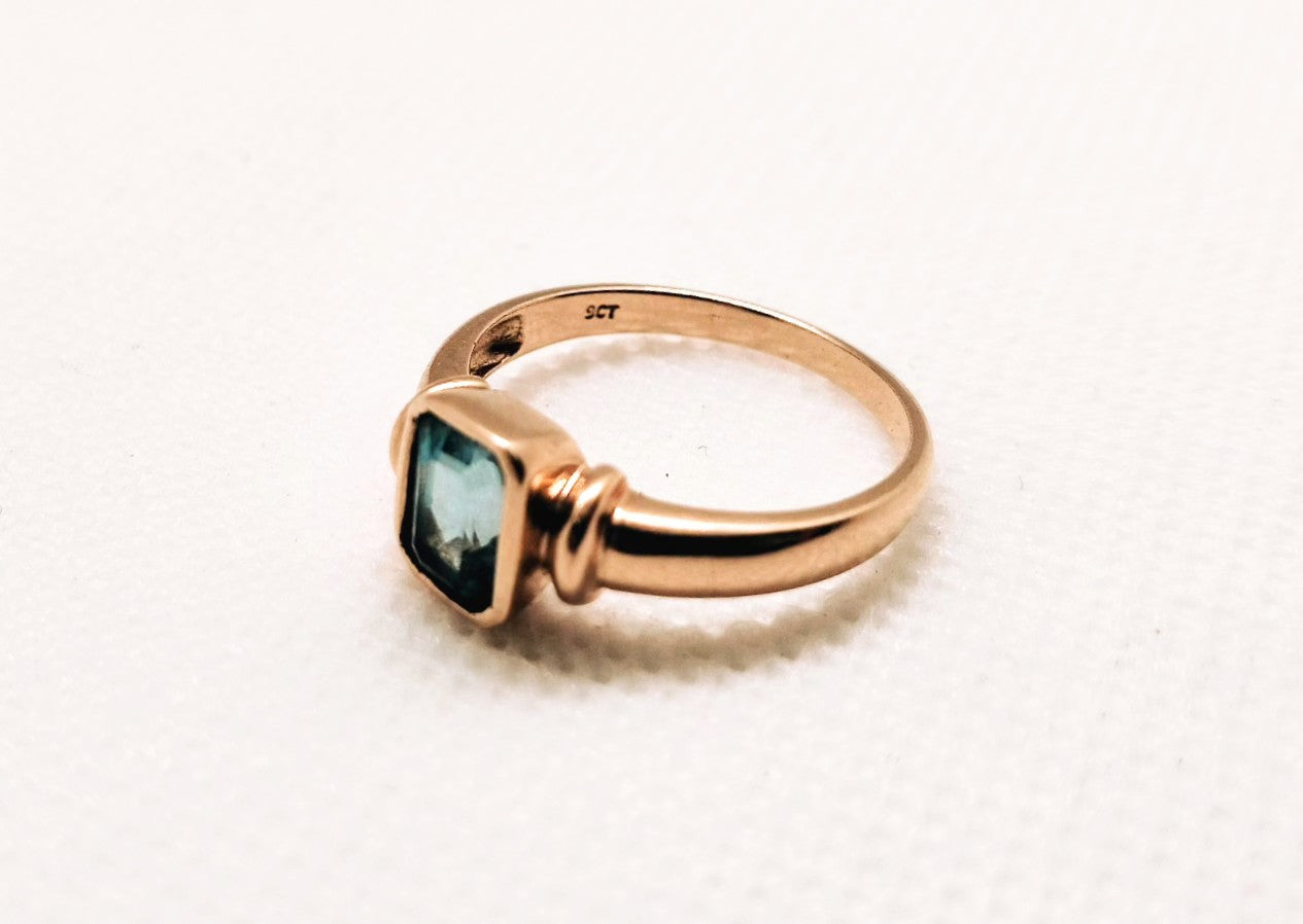 9ct rose gold and blue topaz ring