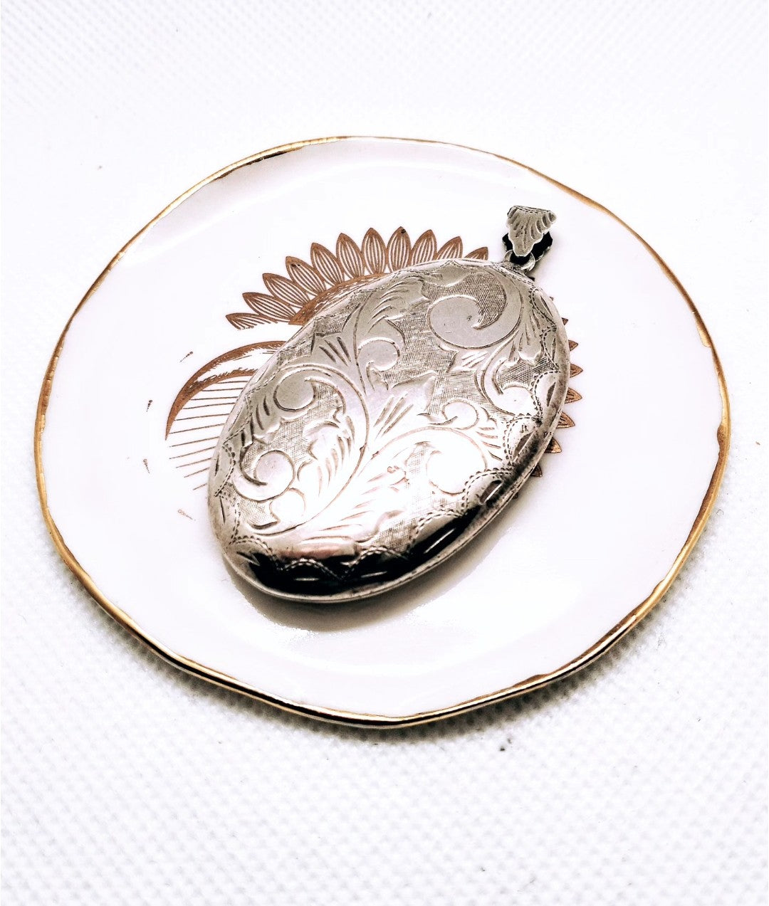 Large engraved sterling silver locket