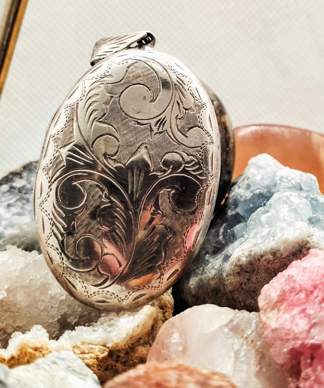 Large engraved sterling silver locket