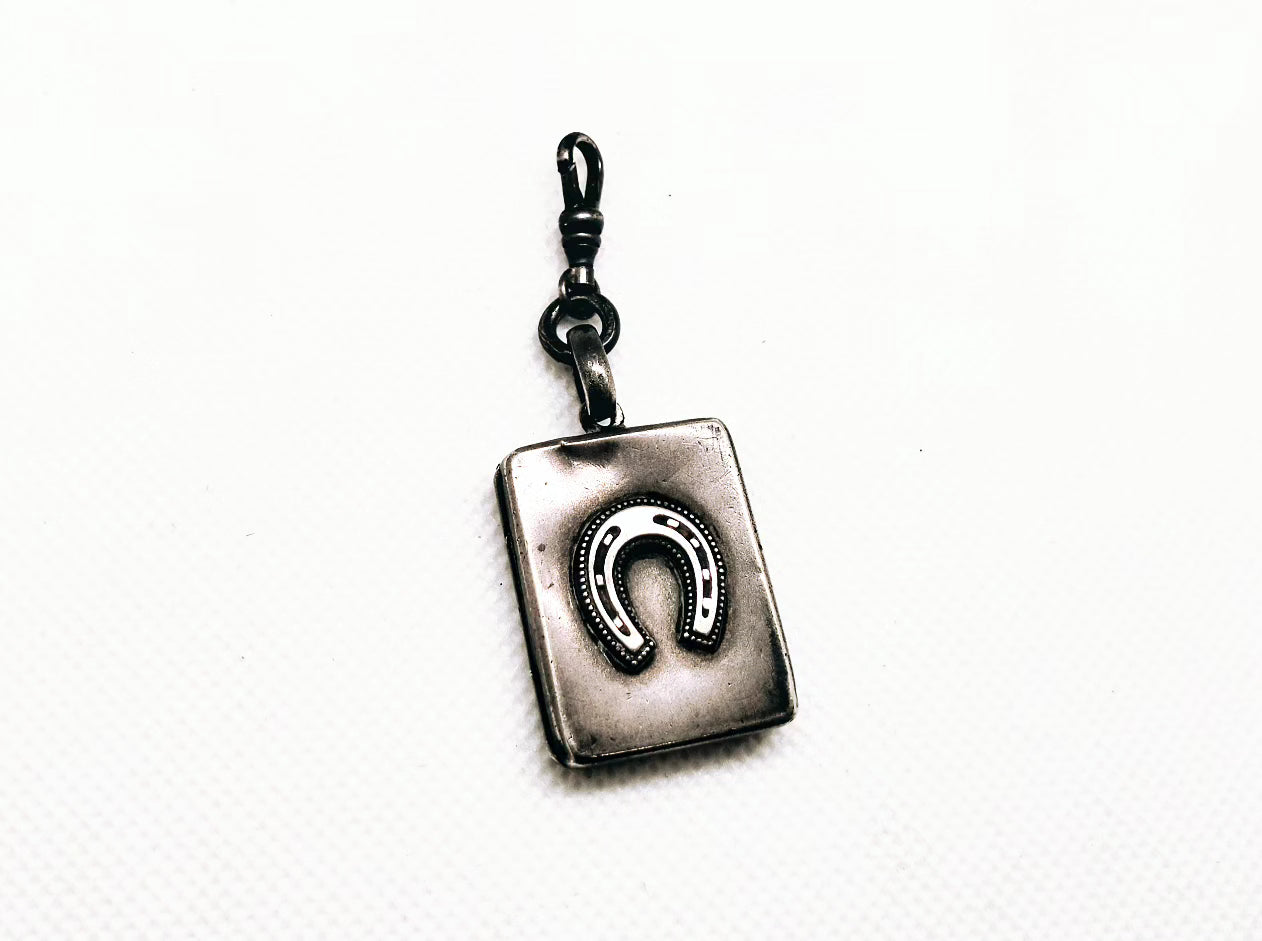 Lucky horseshoe Victorian rectangular locket - sterling silver hallmarked 1881