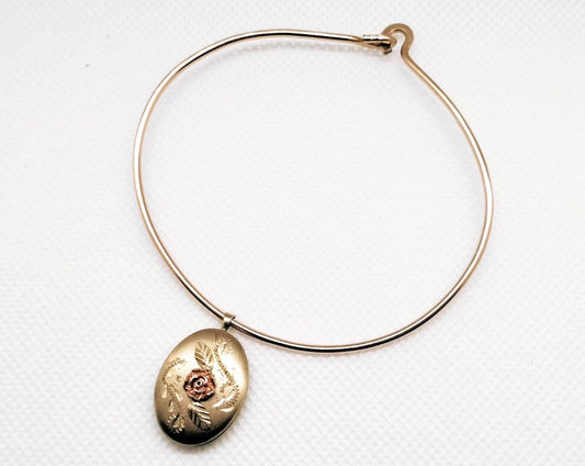 Vintage black hills gold locket on 14ct gold filled hook bangle